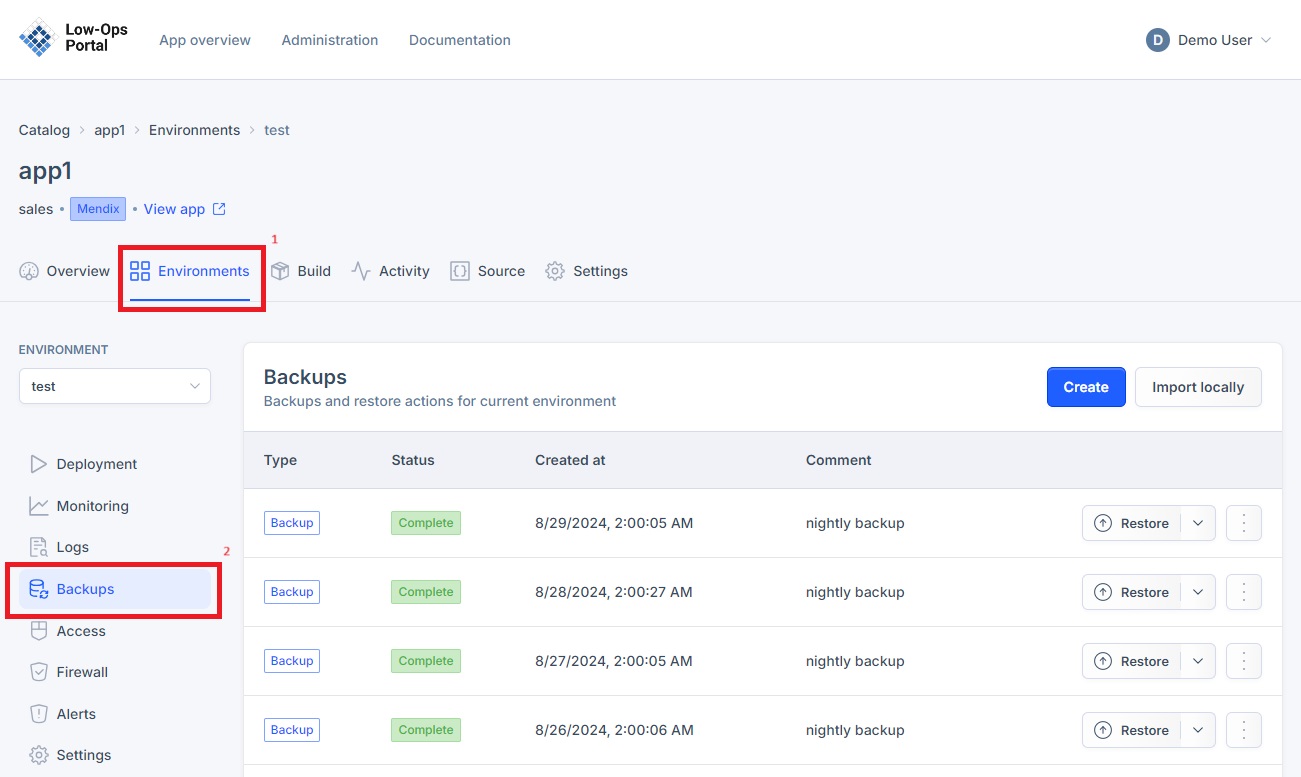 Access backup page