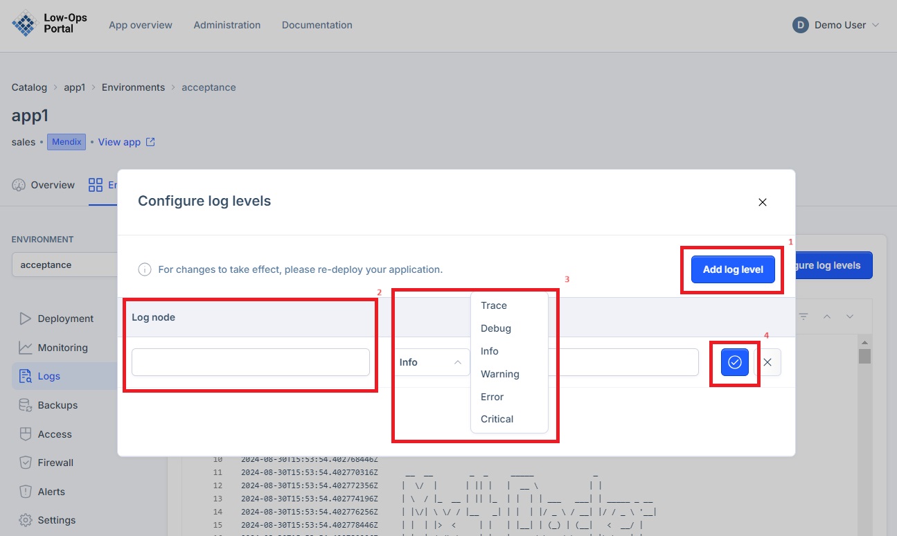 Configure log levels