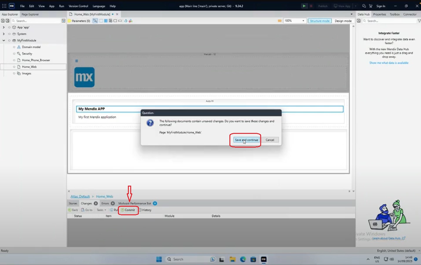 Committing changes in Mendix Studio Pro