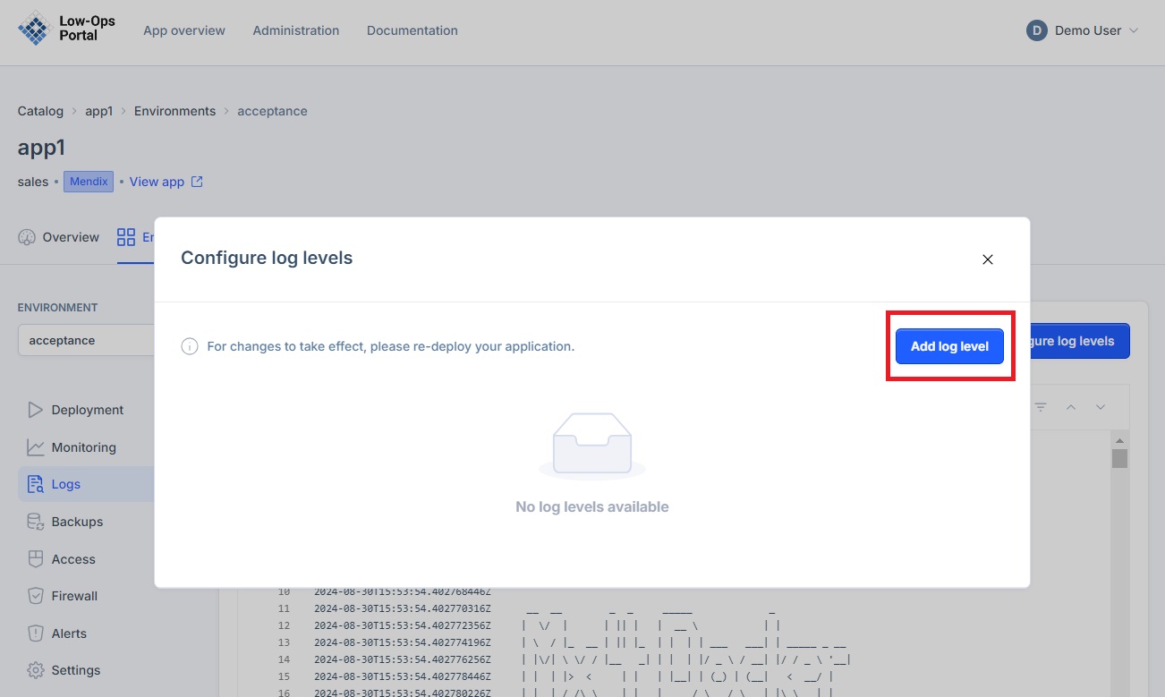 Configure log levels