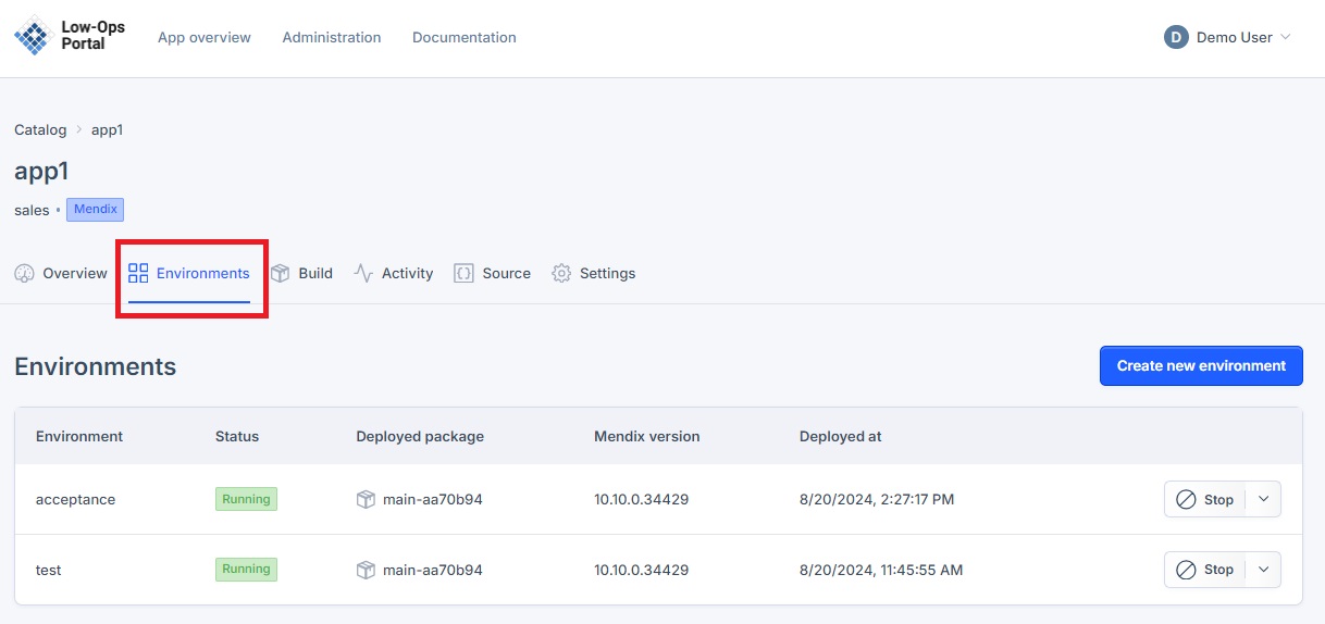 Environments overview page