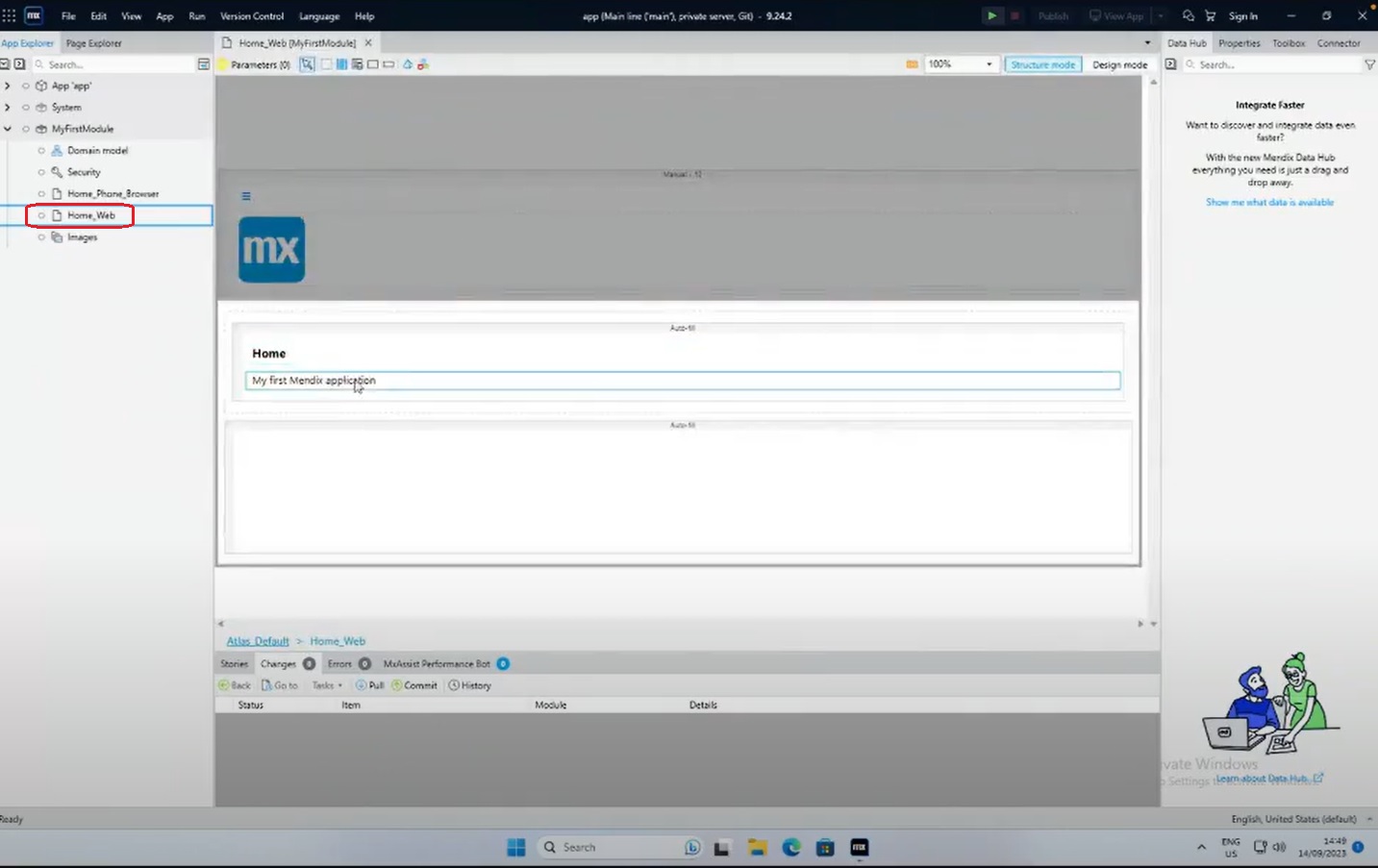 Selecting Home_Web in Mendix Studio Pro