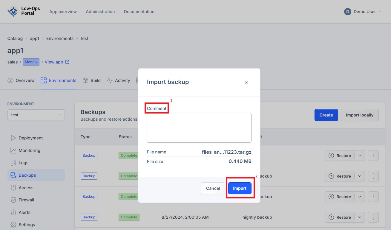 Importing backup