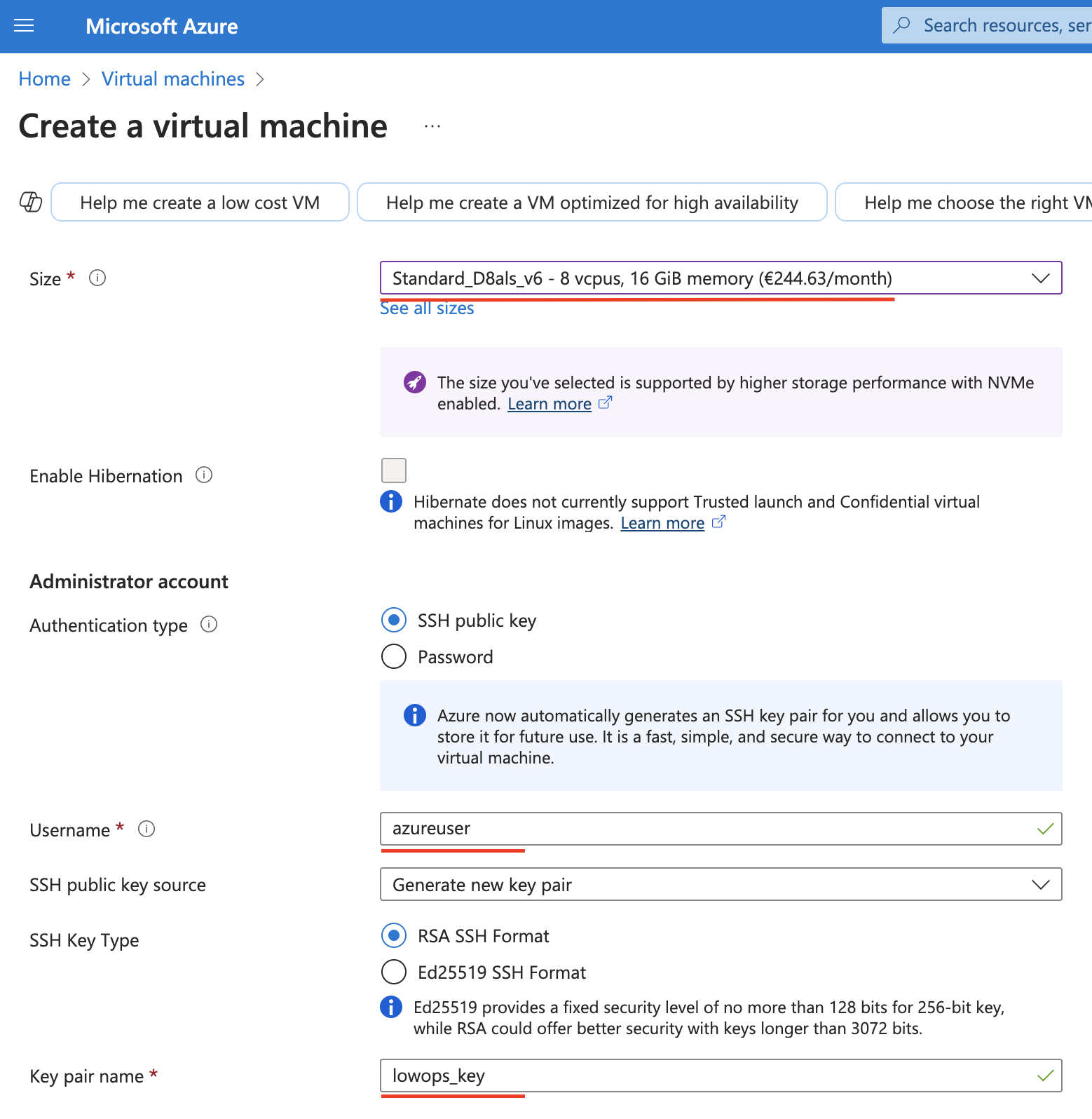 Azure Virtual Machine Size