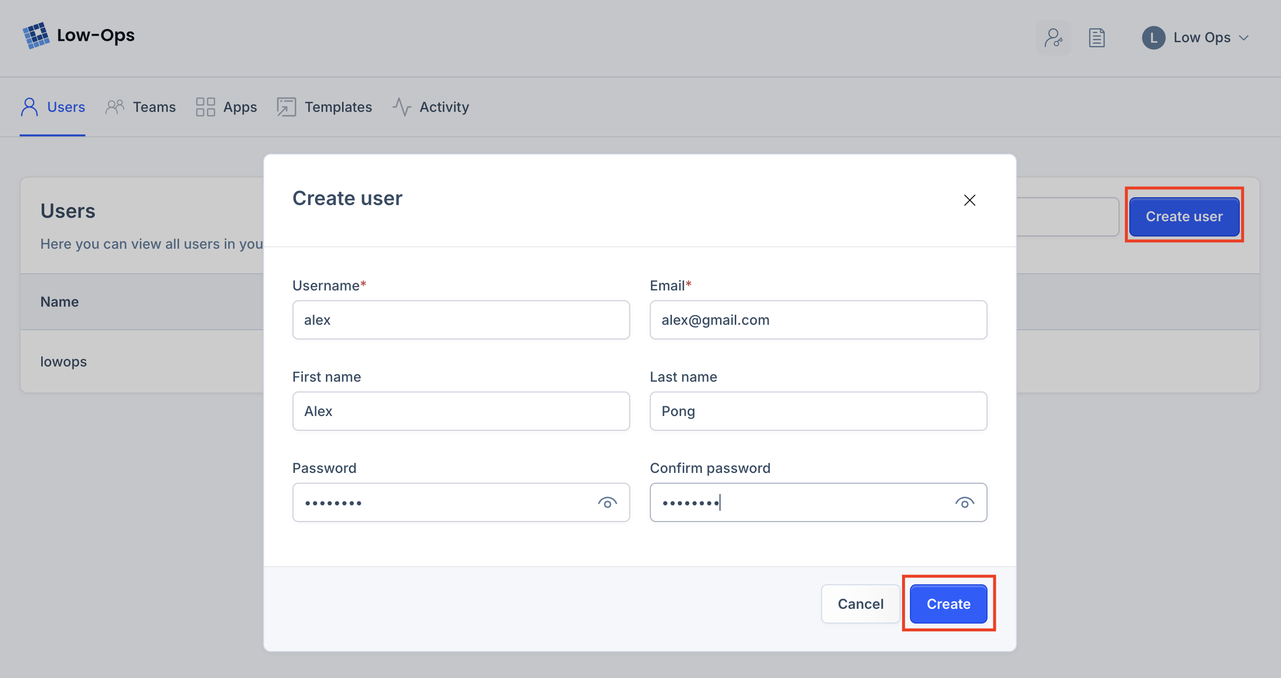 Create User Dialog