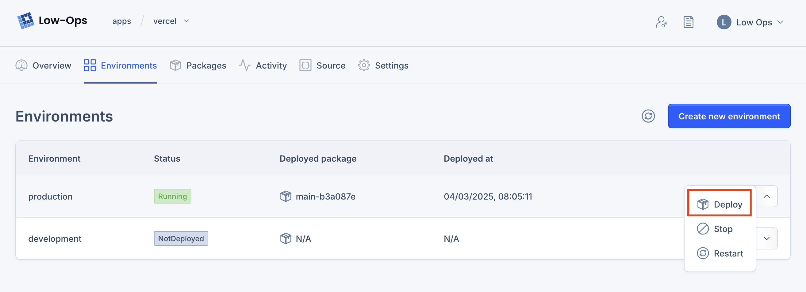 Environments Deployment