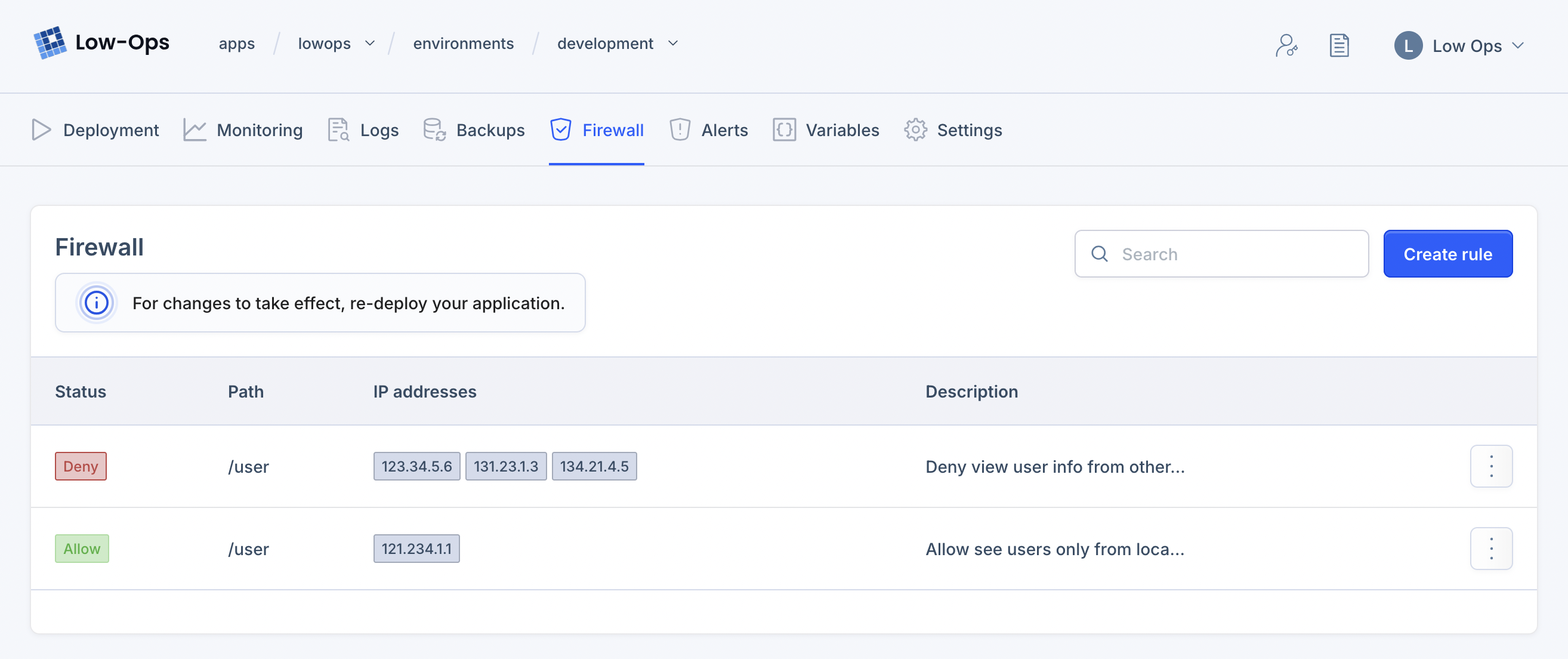 Firewall screen