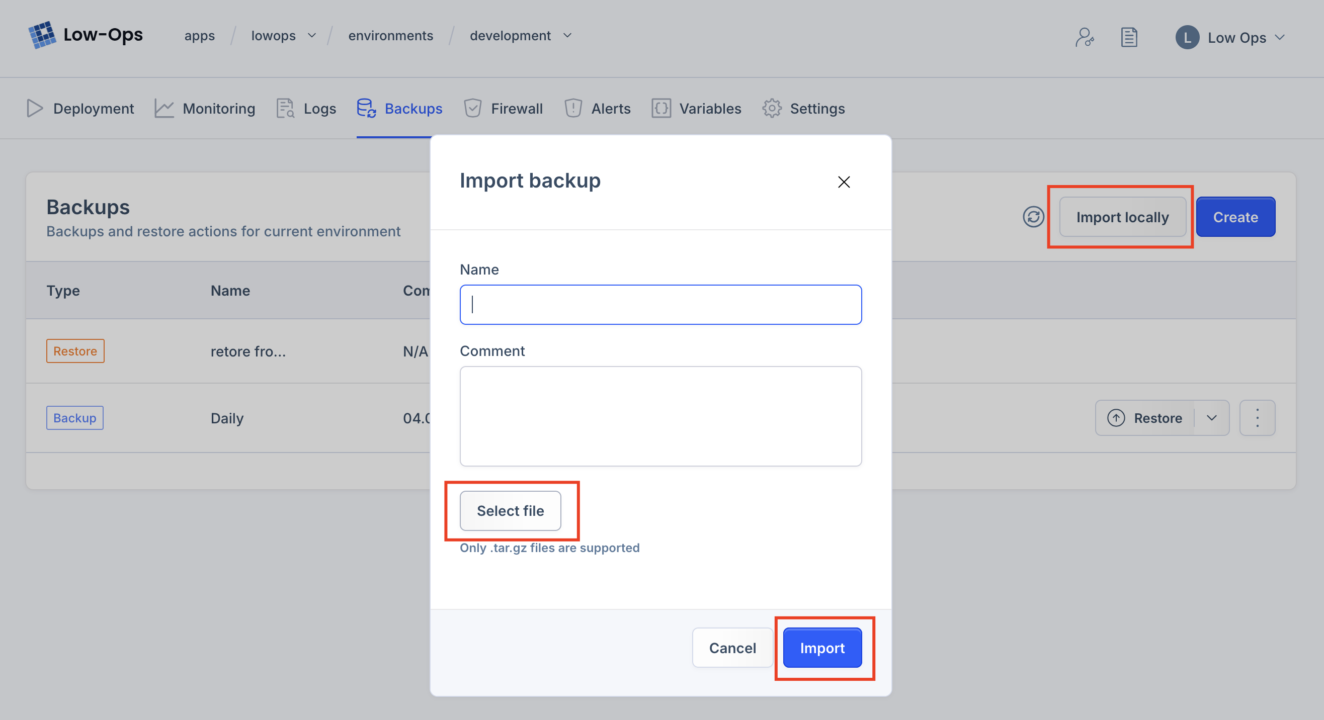 Import Backup Dialog