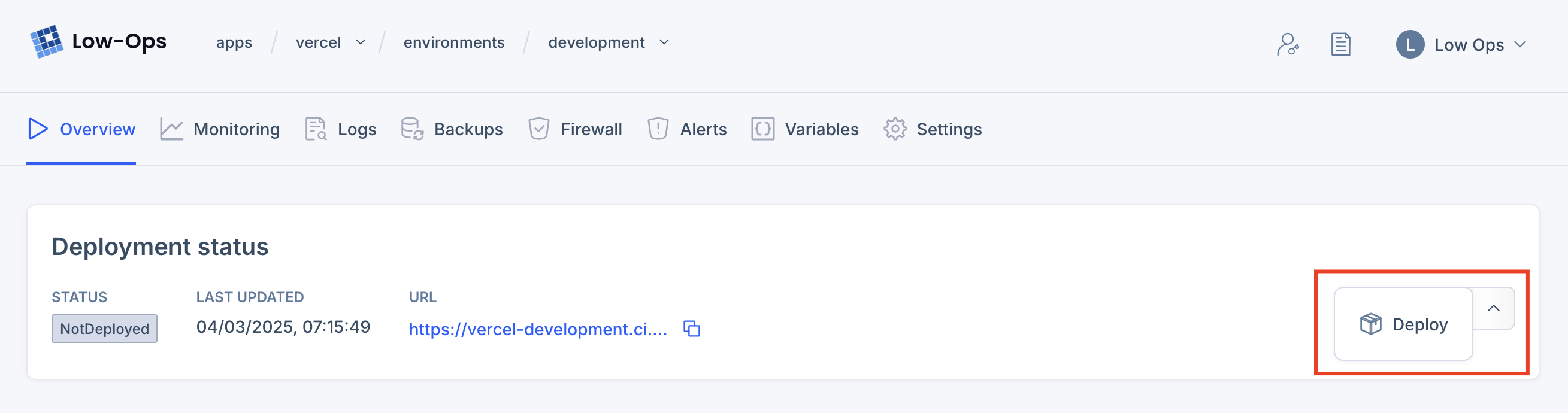 Environment Overview Deployment