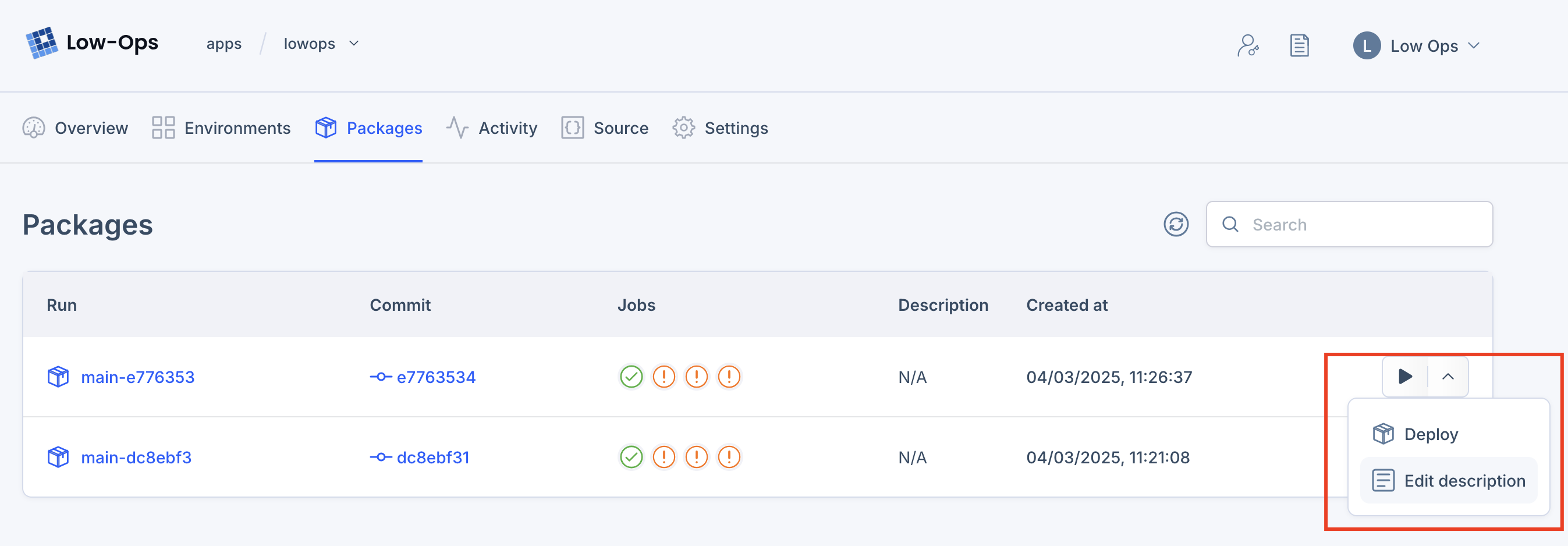 Package edit description